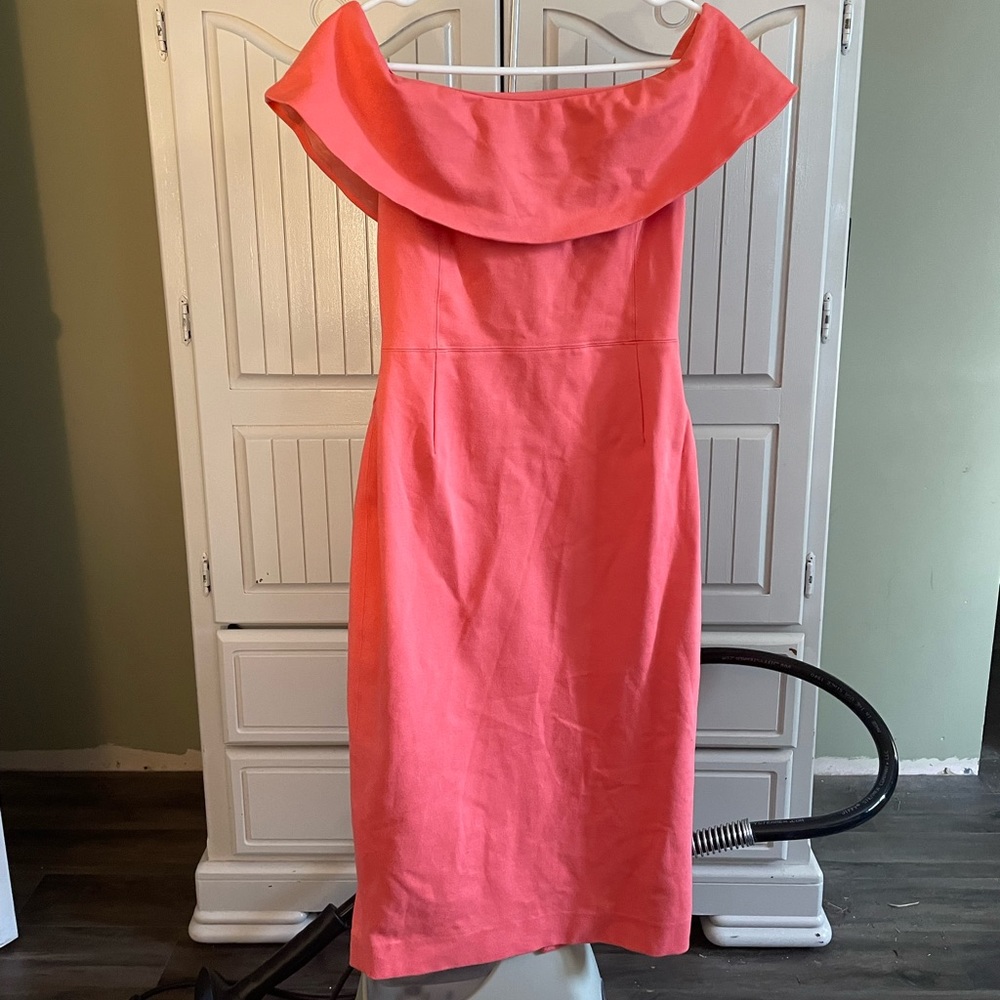 Off-Shoulder Coral Pink Sheath Dress